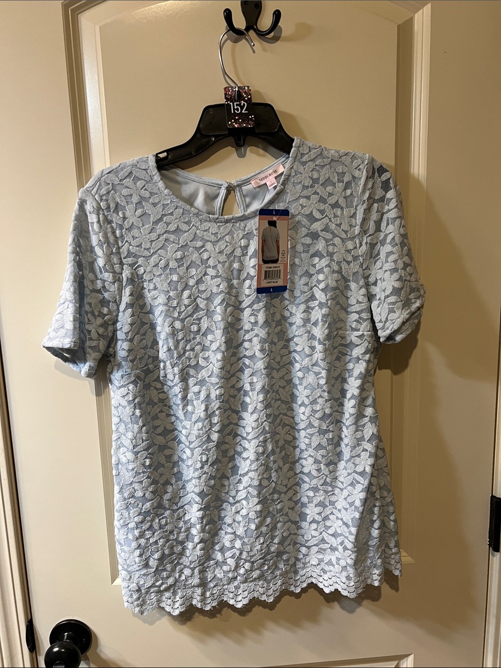 Women's Light Blue Lace Short Sleeve Tunic by Teddi Rose H152